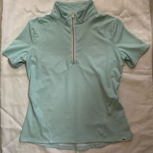 RJ Classics Youth S Short Sleeve Zip Front Riding Shirt – Aqua Geometric